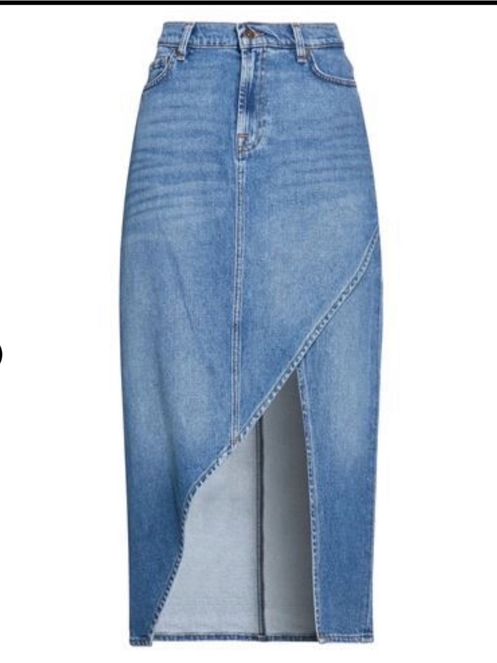 7 For All Mankind Medium Blue Denim Asymmetric High-Low Wrap Skirt